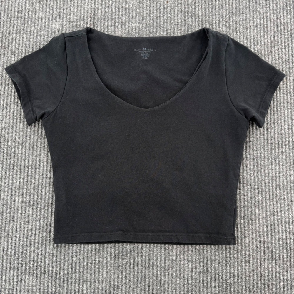 Brandy Melville Womens One Size Black Short Sleeve V Neck Crop Top Italy